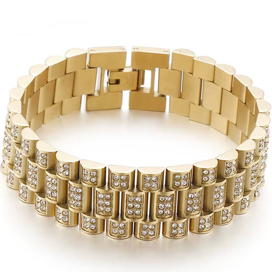 IceLink™ 18MM Gold Strap Chain Bracelet – Street Style Meets Statement Shine