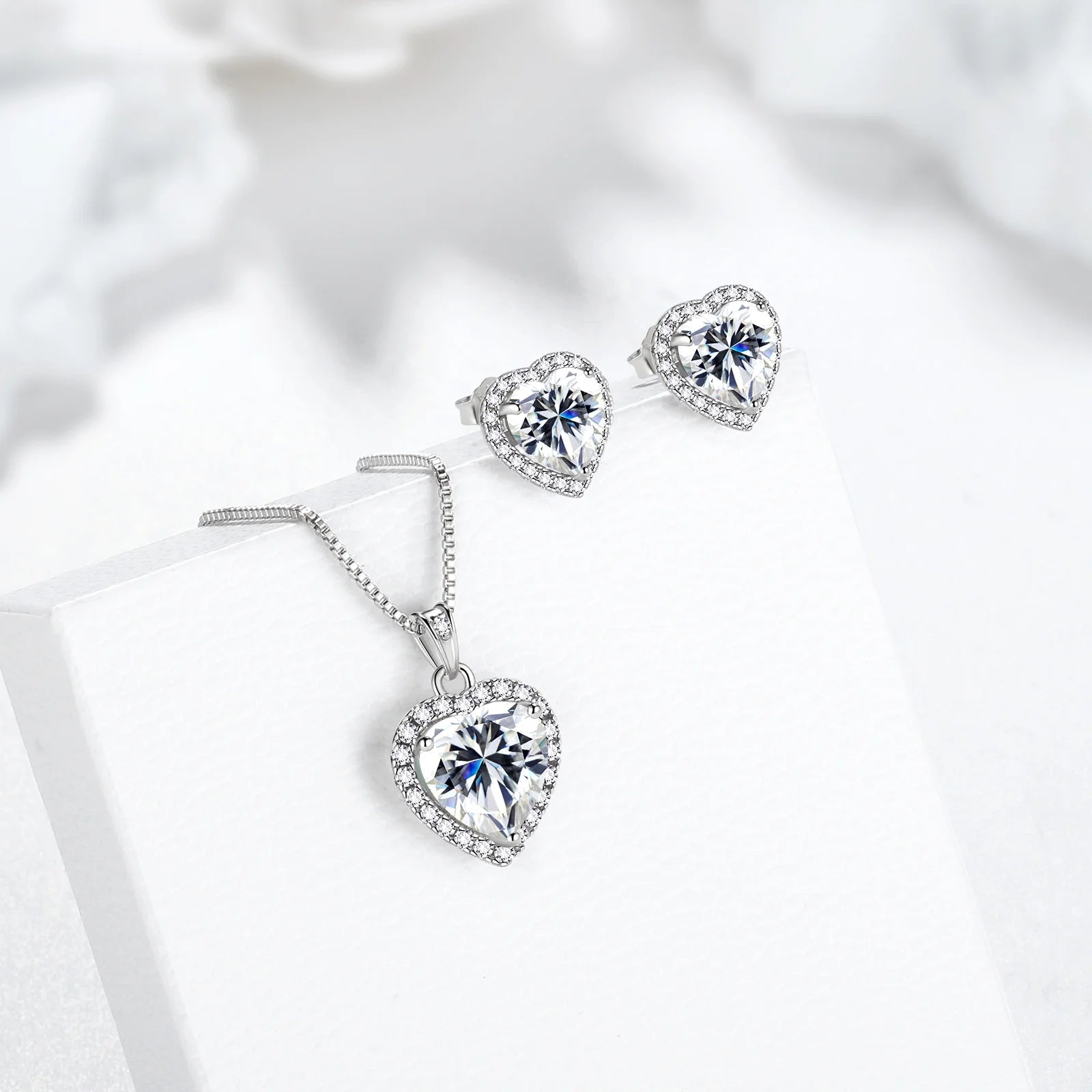 Heart Jewelry Sets Women Diamond April Birthstone Jewelry Set Necklace Earrings 925 Sterling Silver Fine Jewelry Valentines Birthday Mother'S Day Gift for Her