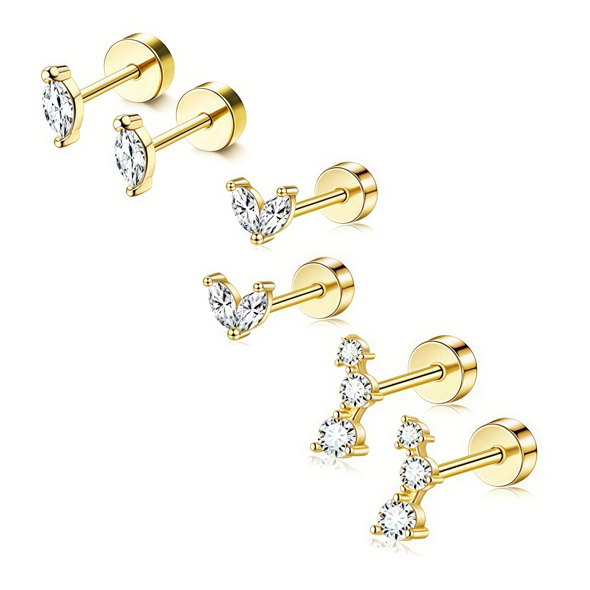 Crystal Dusk Mini Stud Set – Elegant Sparkle for Every Piercing