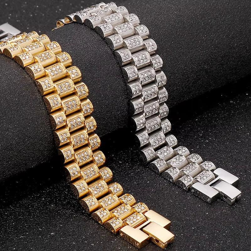 IceLink™ 18MM Gold Strap Chain Bracelet – Street Style Meets Statement Shine
