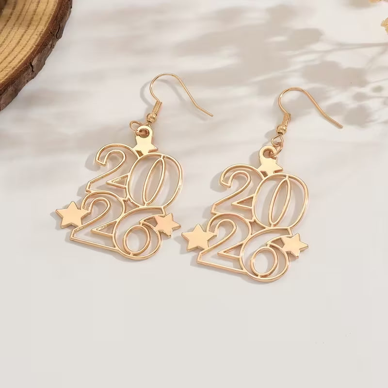 2026 New Year Eve Celebration Golden Drop & Dangle Earrings