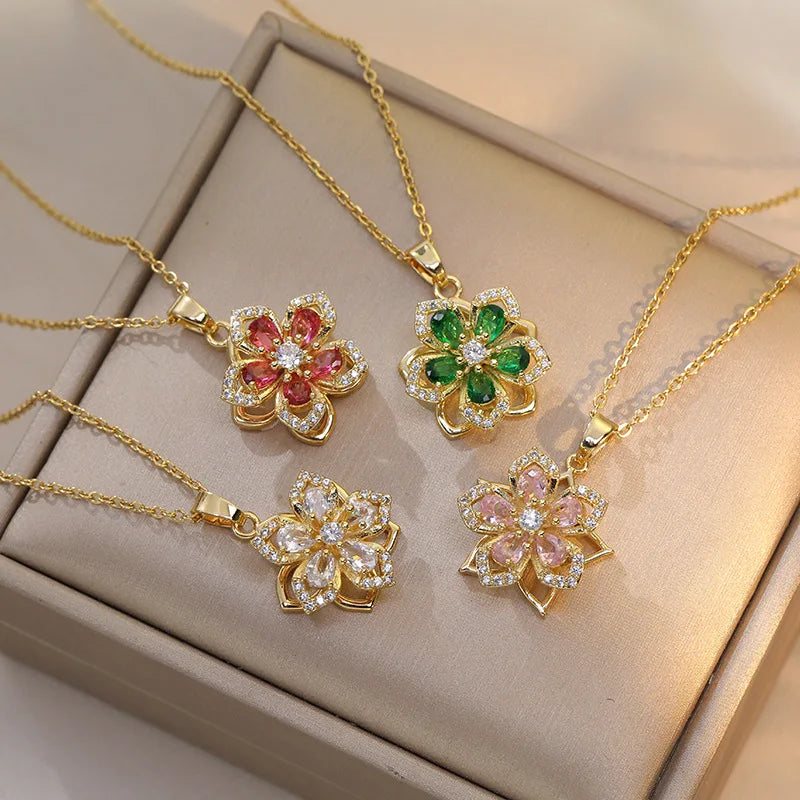 Eternal Bloom Rotatable Flower Necklace – Romance in Every Turn