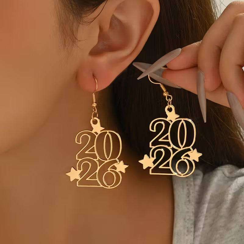 2026 New Year Eve Celebration Golden Drop & Dangle Earrings